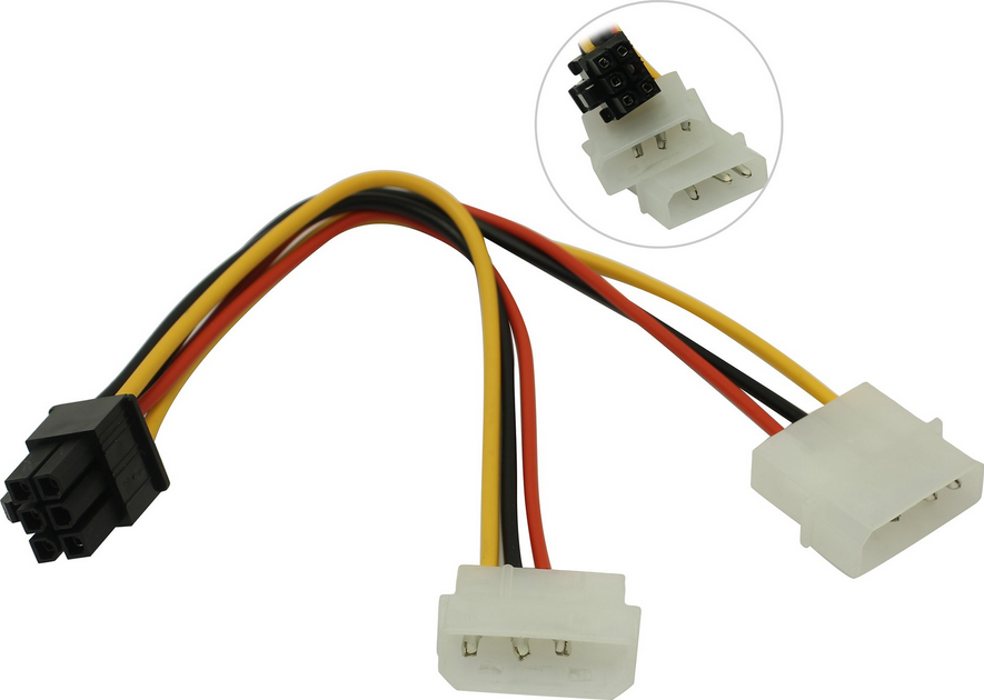 

Переходник питания (адаптер) 2xMolex(M)-PCI-E 6-pin(M), для видеокарт, 10 см, черный (66341), 0