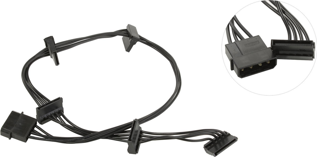 

Кабель-разветвитель питания Molex(M)-5xSATA(F) прямая вилка/угловой штекер, 20 см, черный (528739), 0