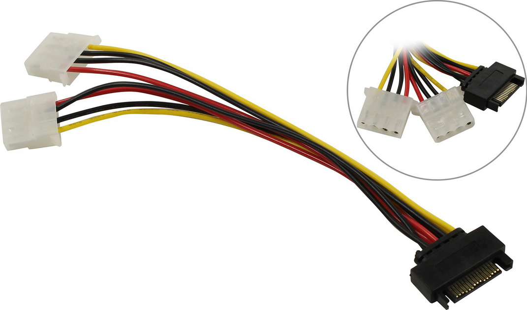 

Кабель-разветвитель питания SATA(M)-2xMolex(F), 20 см, черный (355397), 0