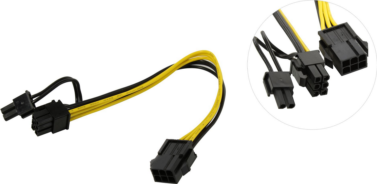 

Переходник питания (адаптер) PCI-E 6-pin(F)-PCI-E 8-pin(M), для видеокарт, 18 см, черный (528778), 0