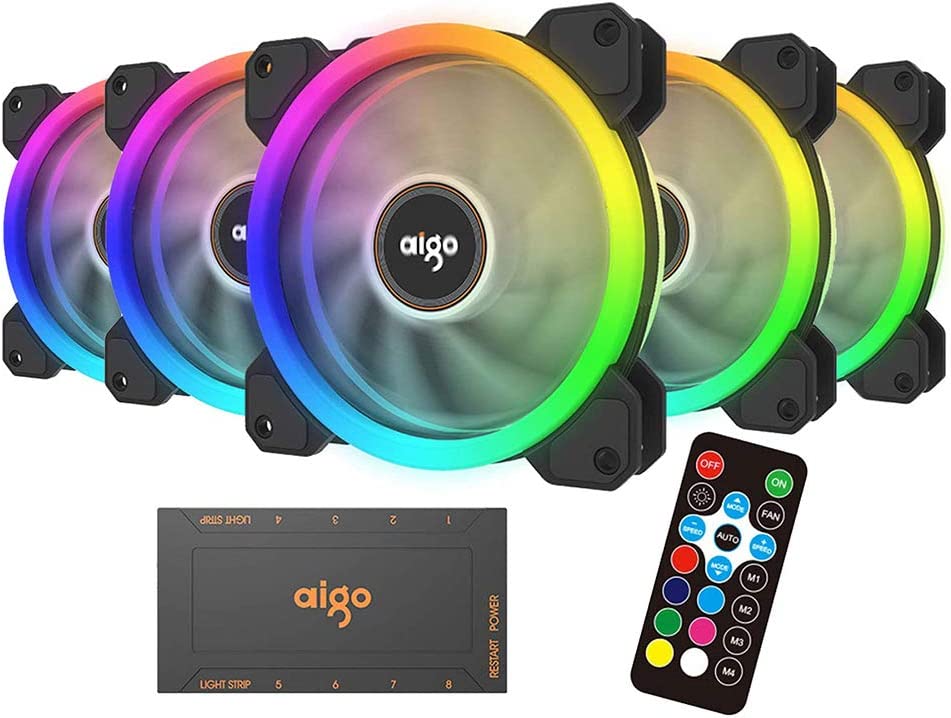 Комплект вентиляторов Aigo DR12 KIT, 120 мм, 1200rpm, 16 дБ, 6-pin, 5шт, ARGB (AG-DR12-5)