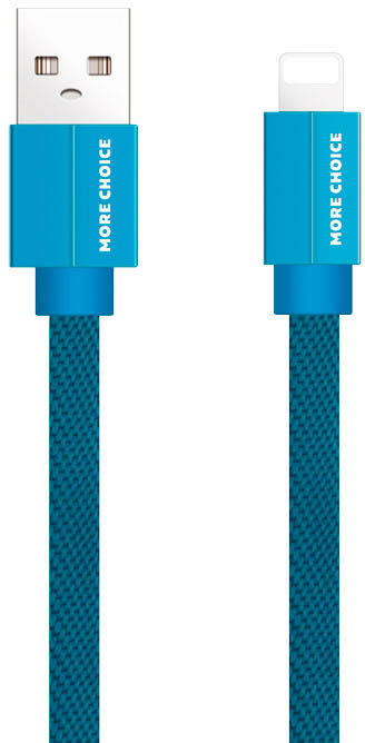 

Кабель Lightning 8-pin-USB, плоский, 2.1A, 1м, синий MORE CHOICE (K20i)