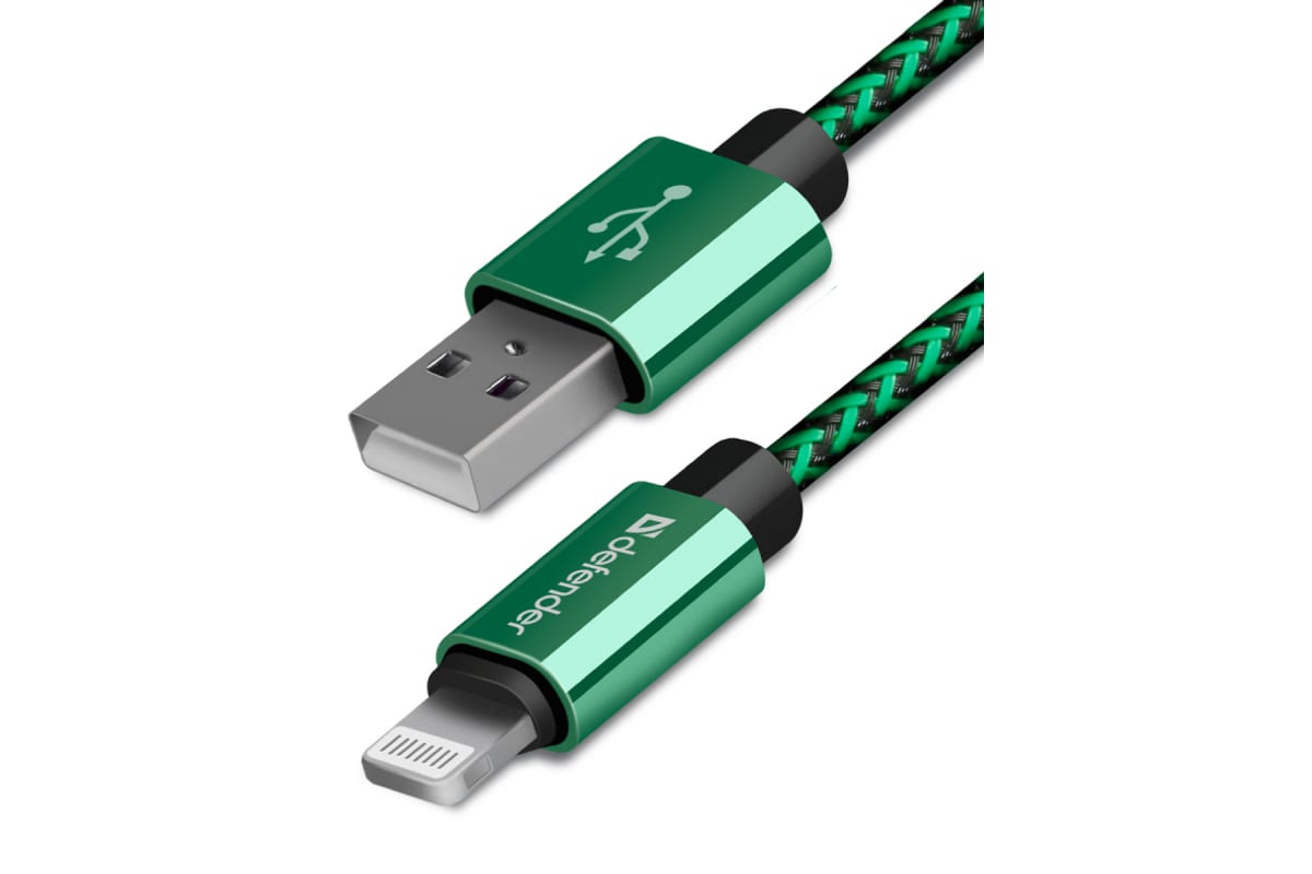 

Кабель USB2.0(Am)-Lightning(M), Defender, 1m, зеленый (87810)