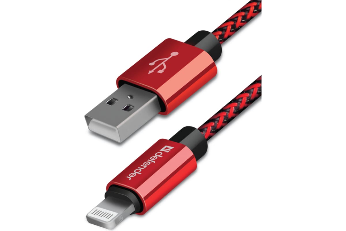 

Кабель USB2.0(Am)-Lightning(M), Defender, 1m, красный (87807)
