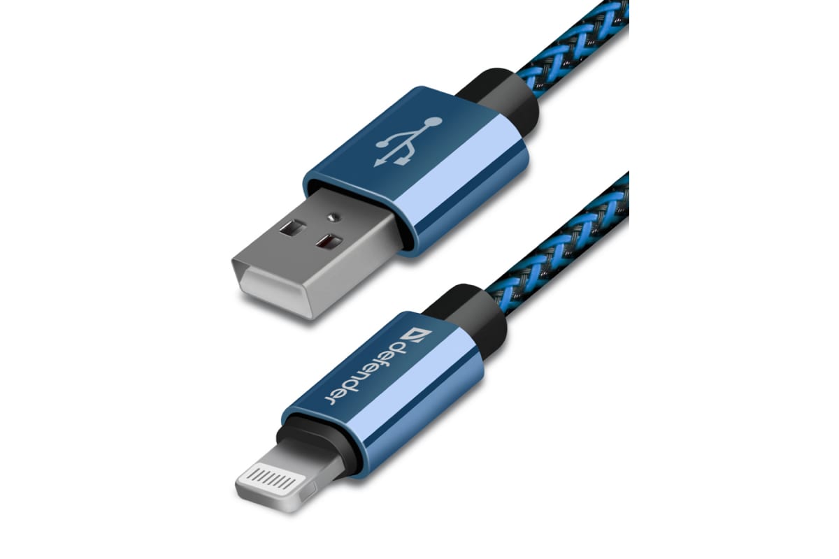 

Кабель USB2.0(Am)-Lightning(M), Defender, 1m, синий (87811)