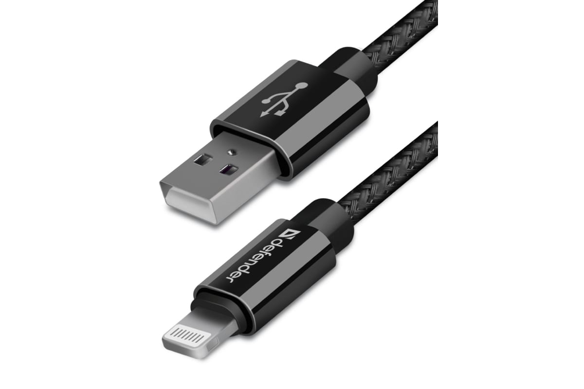 

Кабель USB2.0(Am)-Lightning(M), Defender, 1m, черный (87808)