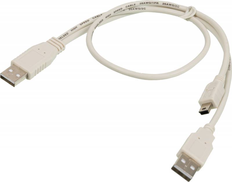 

Кабель USB 2.0(Am)-Mini USB 2.0(Bm)+USB 2.0(Am), 30см, белый Ningbo (841901)