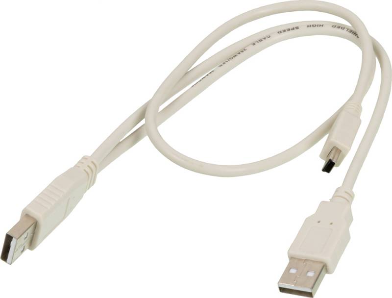 Кабель USB 2.0(Am)-Mini USB 2.0(Bm)+USB 2.0(Am), 30см, белый Ningbo ([841902) [841902 - фото 1