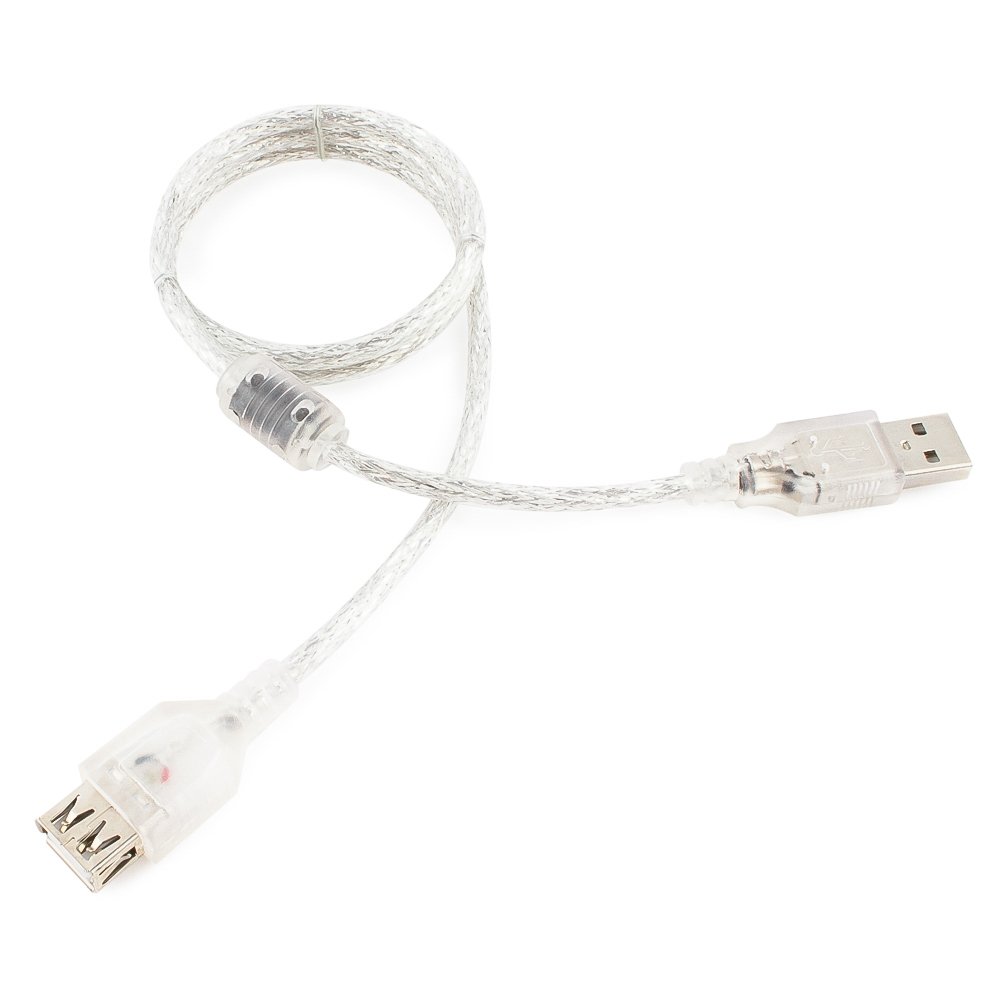 Кабель USB 2.0(Am)-USB 2.0(Af), ферритовый фильтр 75 см, прозрачный Gembird/Cablexpert (CCF-USB2-AMAF-TR-0.75M)