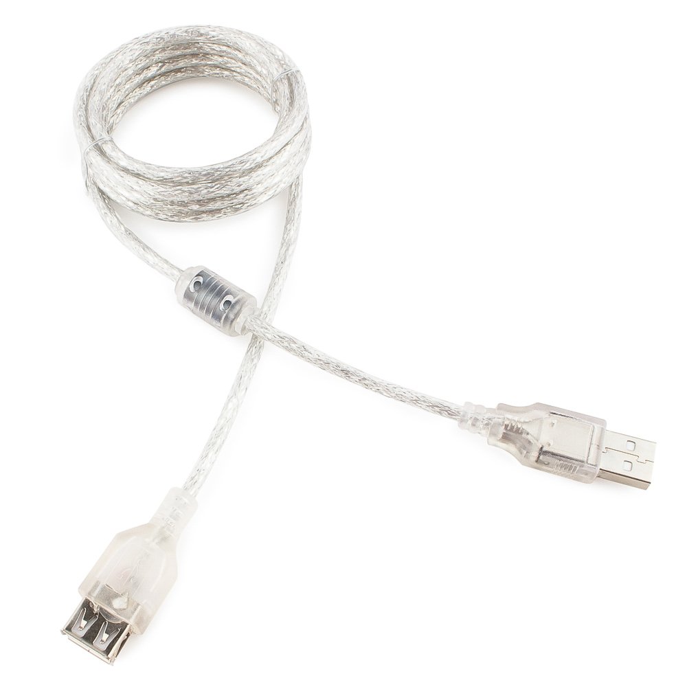 Кабель USB 2.0(Am)-USB 2.0(Af), ферритовый фильтр 1.8 м, прозрачный Gembird/Cablexpert (CCF-USB2-AMAF-TR-6)