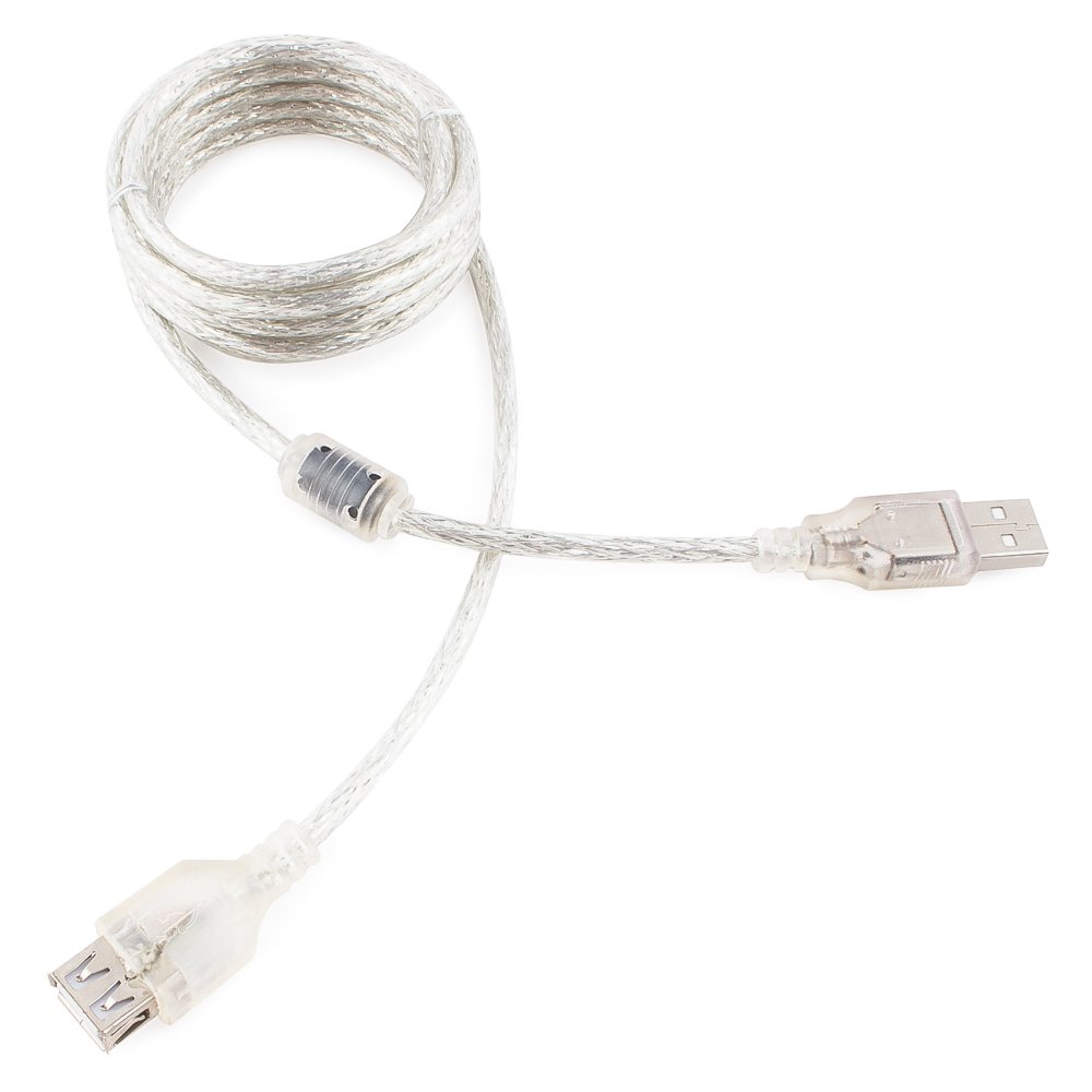 Кабель USB 2.0(Am)-USB 2.0(Af), ферритовый фильтр 2 м, прозрачный Gembird/Cablexpert (CCF-USB2-AMAF-TR-2M)