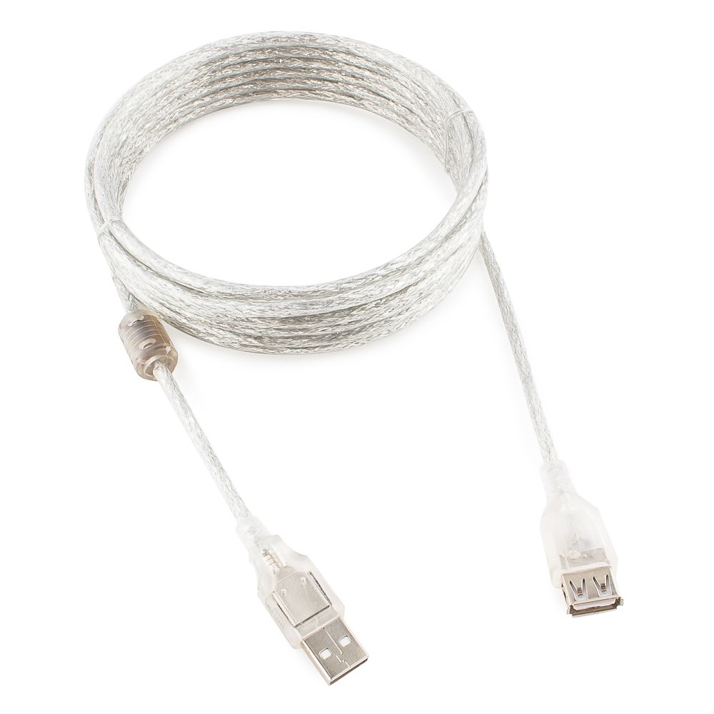 Кабель USB 2.0(Am)-USB 2.0(Af), ферритовый фильтр 4.5 м, прозрачный Gembird/Cablexpert (CCF-USB2-AMAF-TR-15)