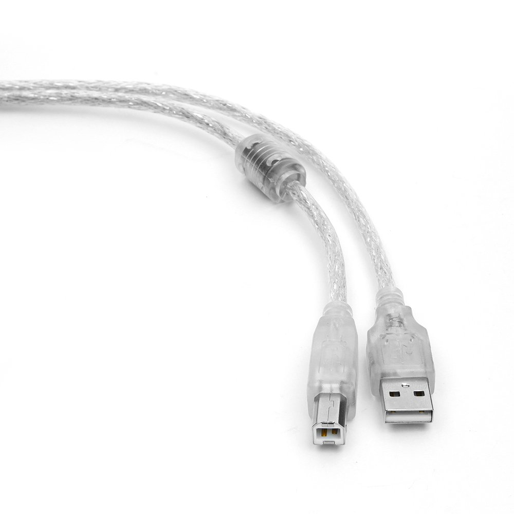 Кабель USB 2.0(Am)-USB 2.0(Bm), ферритовый фильтр 75 см, прозрачный Gembird/Cablexpert (CCF-USB2-AMBM-TR-0.75M)