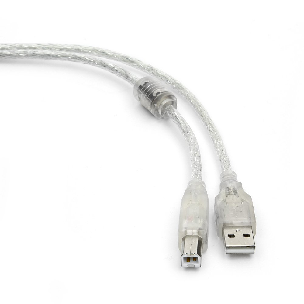 Кабель USB 2.0(Am)-USB 2.0(Bm), ферритовый фильтр 1.8 м, прозрачный Gembird/Cablexpert (CCF-USB2-AMBM-TR-6)