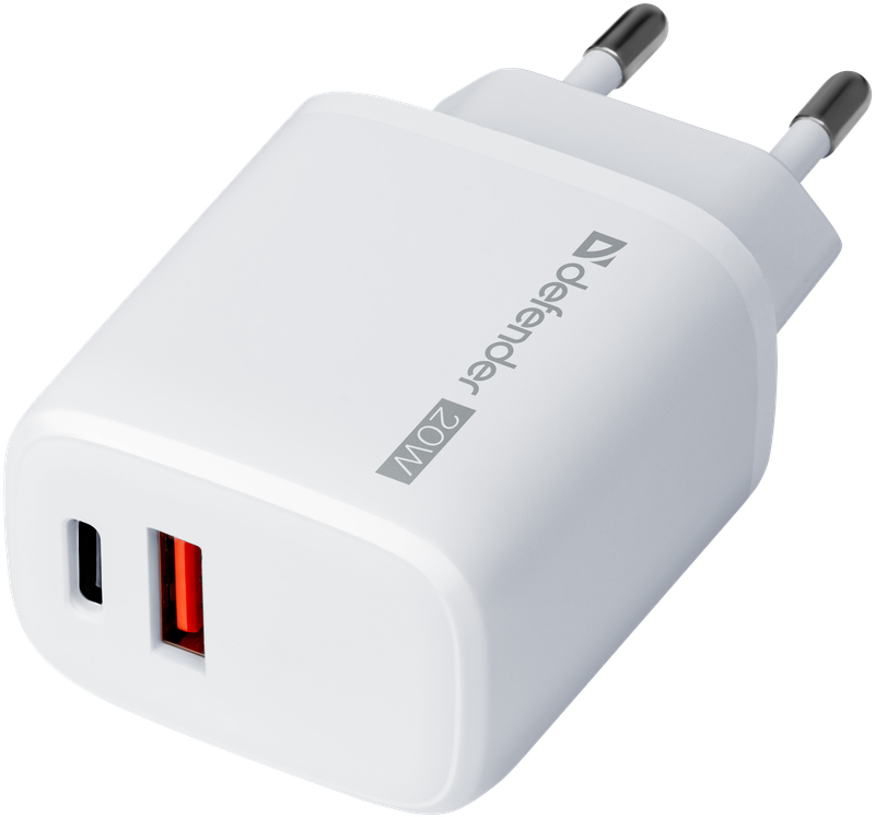 

Сетевое зарядное устройство Defender UPA-103 20 Вт, USB, USB type-C, Quick Charge, PD, 3A, белый (83842), UPA-103