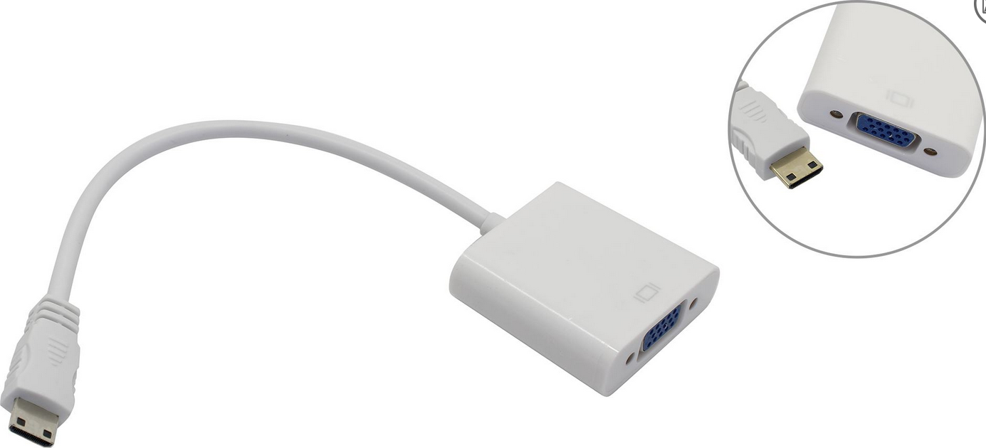 

Переходник (адаптер) VGA(15F)-Mini HDMI(19M), белый (358589), 0
