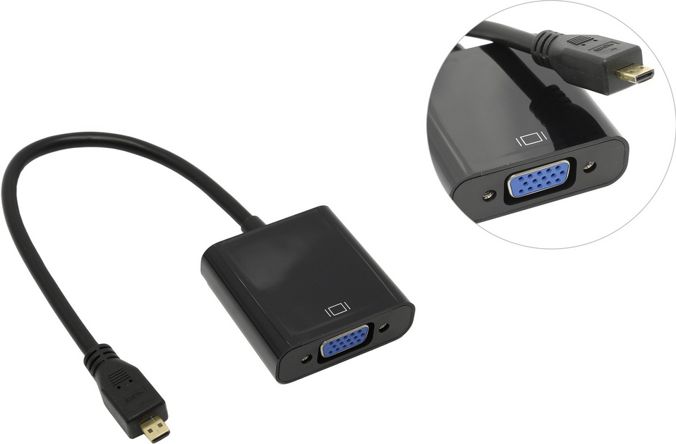 

Переходник (адаптер) VGA(15F)-micro HDMI (M), черный (358588), 0