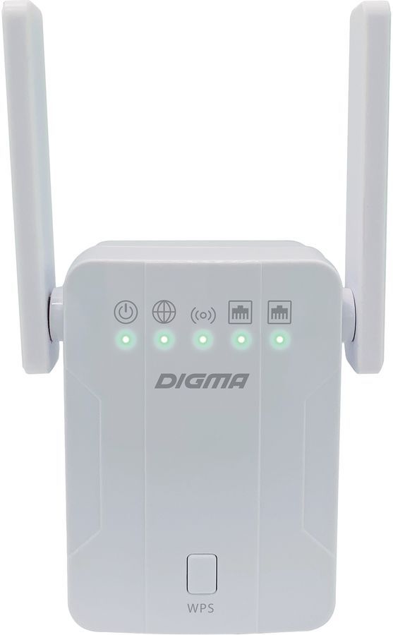 

Усилитель сигнала (репитер) Digma D-WR300, 802.11a/b/g/n, 2.4 ГГц, 300 Мбит/с, LAN: 2x100 Мбит/с, внешних антенн: 2 (1726904), D-WR300