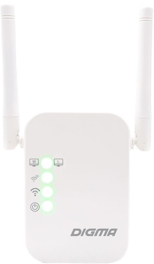 

Усилитель сигнала (репитер) Digma D-WR310, 802.11a/b/g/n, 2.4 ГГц, 300 Мбит/с, LAN: 1x100 Мбит/с, внешних антенн: 2 (1726940), D-WR310