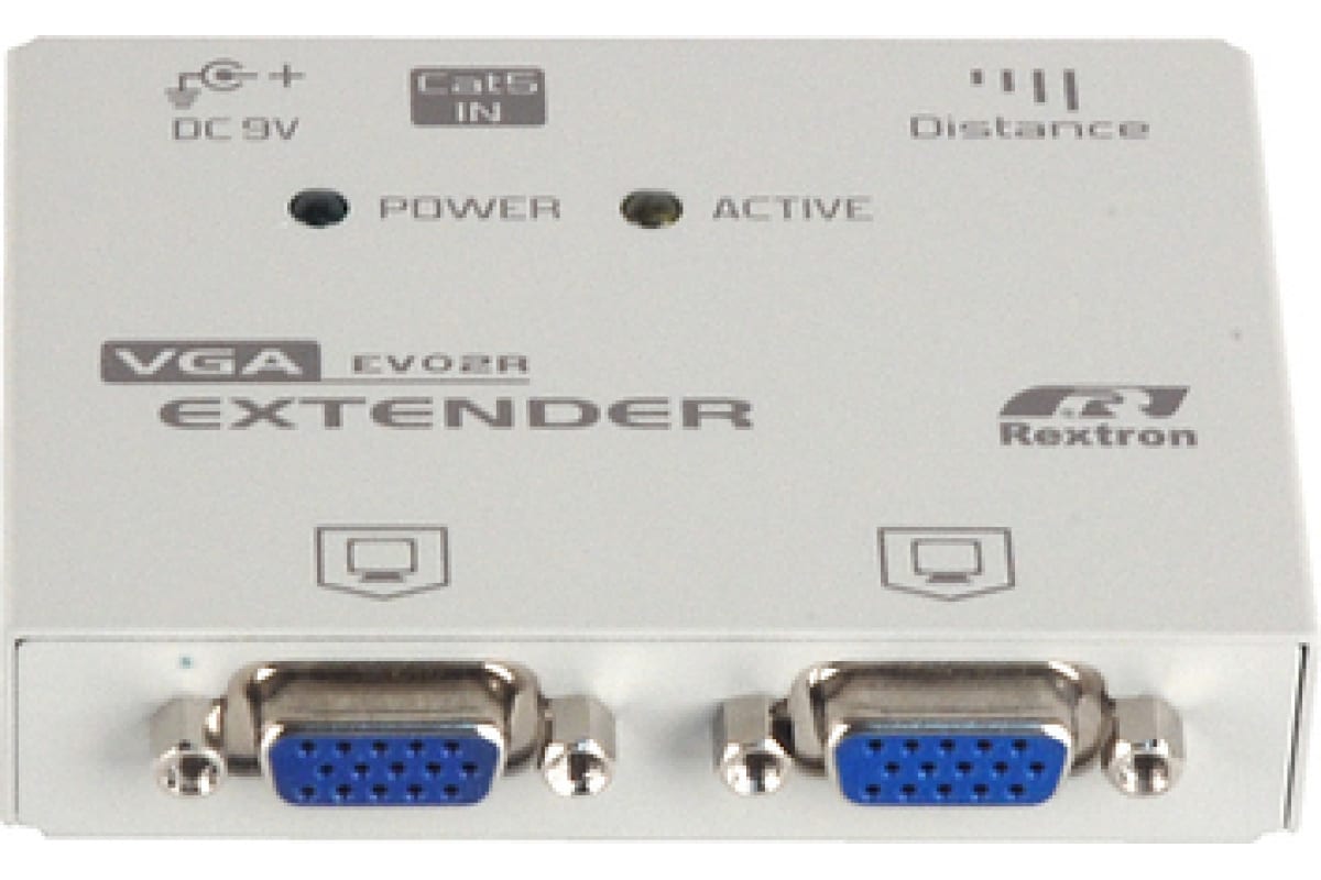 Удлинитель VGA REXTRON, 1xRJ-45-2xVGA, 1280x1024, по витой паре до 150 м (EV-02R)