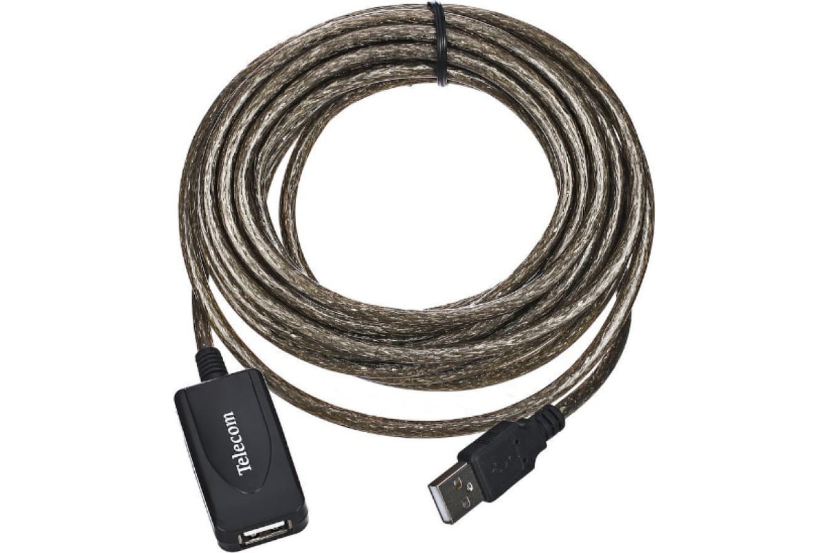 Кабель-удлинитель USB 2.0(Am)-USB 2.0(Af), 5 м, серебристый Telecom