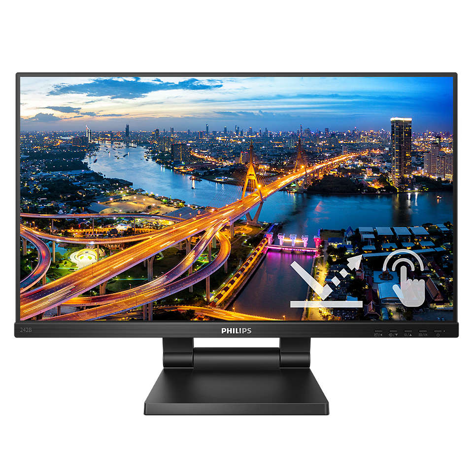 Монитор 23.8" Philips 242B1TC/00 IPS, Touch, 1920x1080 (16:9), 250кд/м2, 4мс, 178°/178°, VGA, HDMI, DisplayPort, USB-Hub, черный (242B1TC/00) б/у, повреждена упаковка, комплект: полный