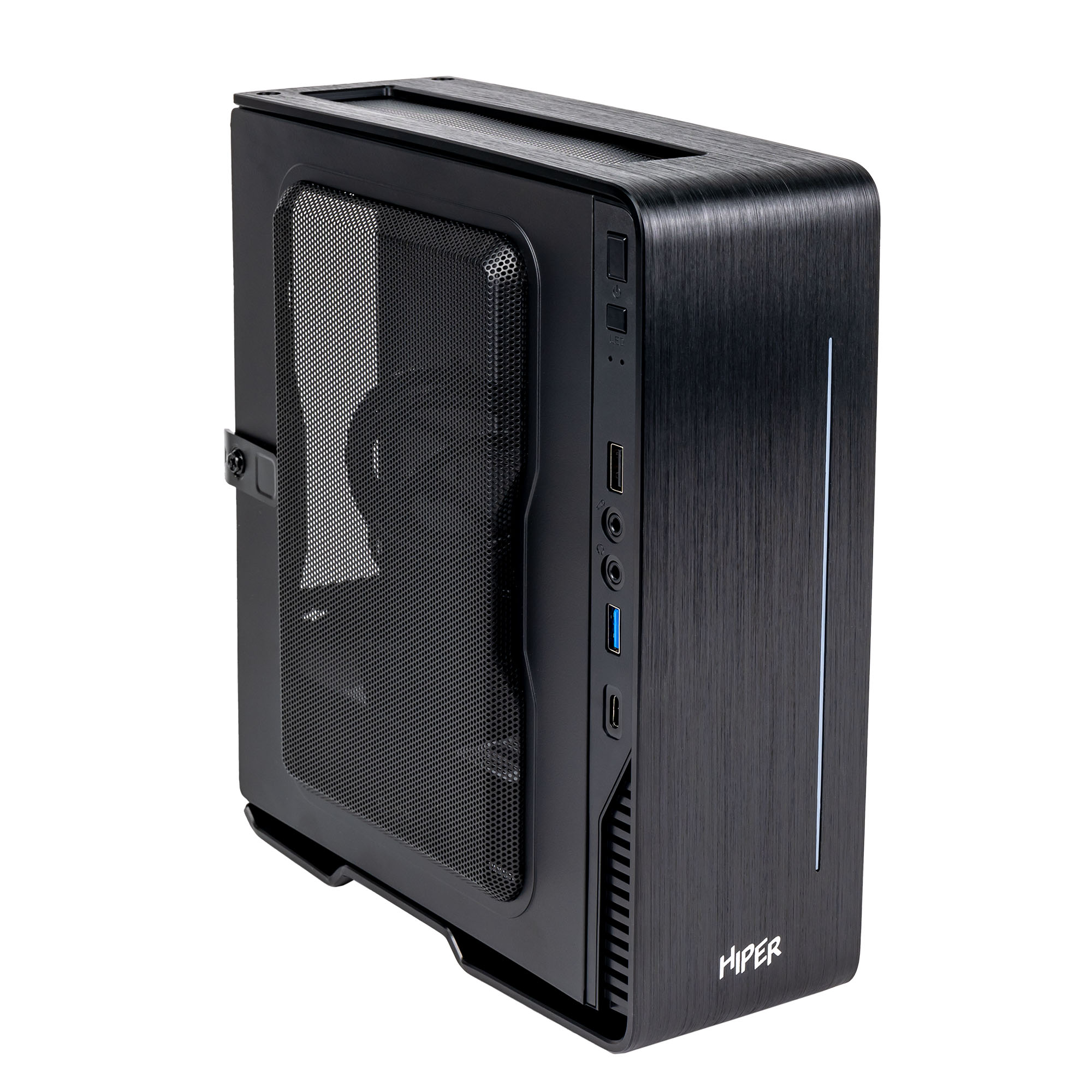 Корпус HIPER VI7B, Mini-ITX, Mini-Tower, USB 3.0, USB Type-C, RGB подсветка, черный, 180 Вт (VI7B HPU-200PF)