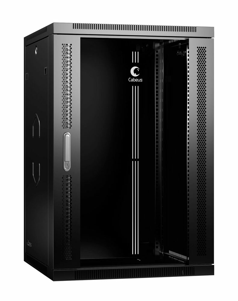 Шкаф телекоммуникационный настенный 18U 600x450, стекло/металл, черный, Cabeus SH-05F-18U60/45-R-BK (SH-05F-18U60/45-R-BK)