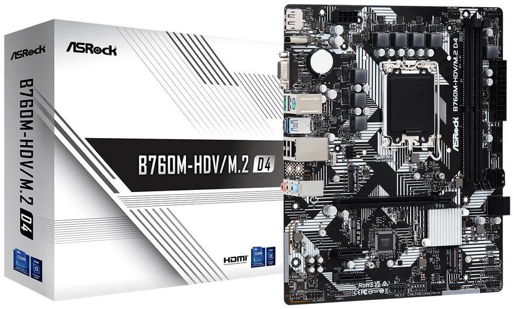 Материнская плата ASRock B760M-HDV/M.2 D4, Socket1700, Intel B760, mATX