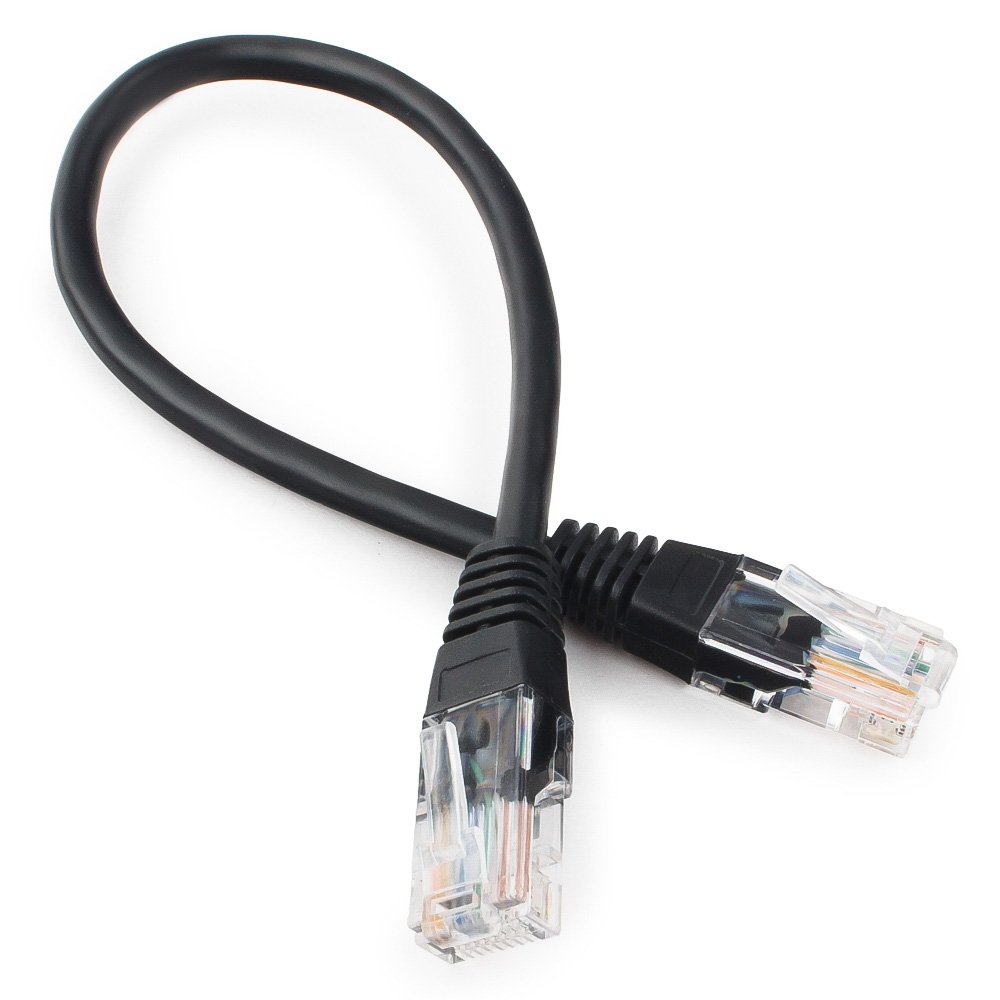 Патч-корд UTP кат.5e, 0.25 м, RJ45-RJ45, черный, Cablexpert PP12-0.25M/BK