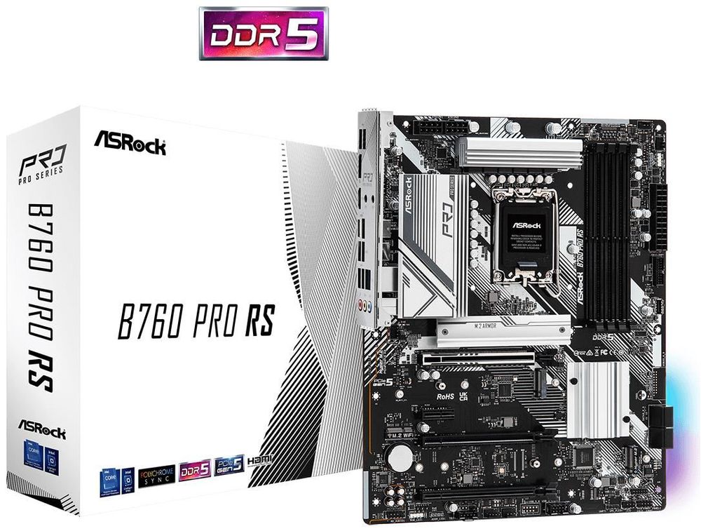 

Материнская плата ASRock B760 PRO RS, Socket1700, Intel B760, 4xDDR5 DIMM, 3PCI-Ex16, 4SATA3, 7.1-ch, 2.5GLAN, 7 USB 3.2, 1 USB Type-C, HDMI, DP, ATX, Retail, B760 PRO RS