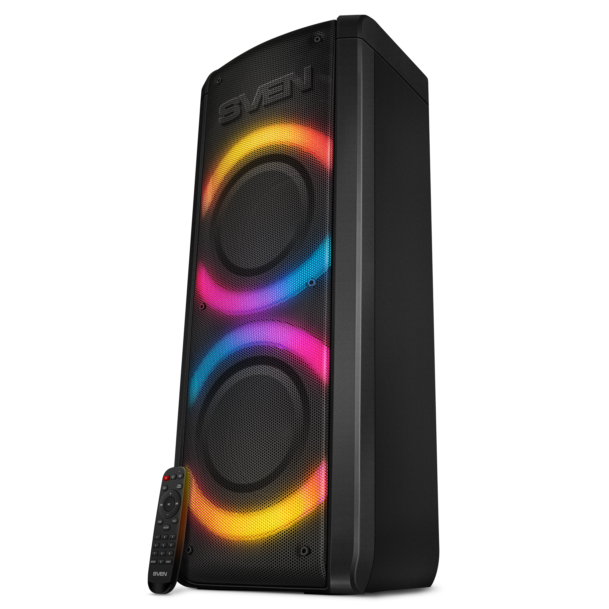 

Портативная акустика SVEN PS-710, 100 Вт, FM, AUX, USB, microSD, NFC, Bluetooth, подсветка, черный (SV-021696), PS-710