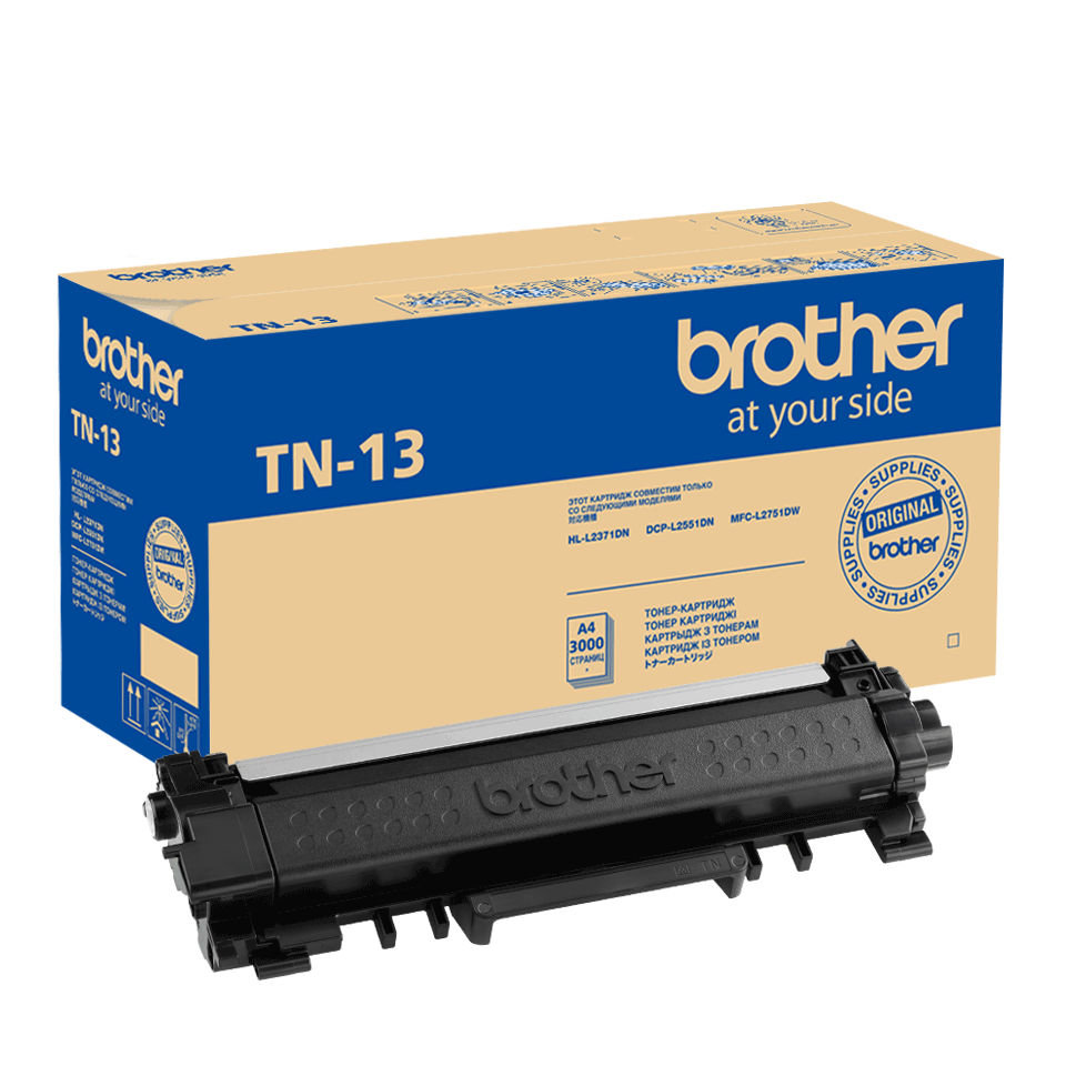 

Картридж лазерный Brother TN-13, черный, 3000 страниц, оригинальный для Brother HL-L2371DN, DCP-L2551DN, MFC-L2751DW, TN-13