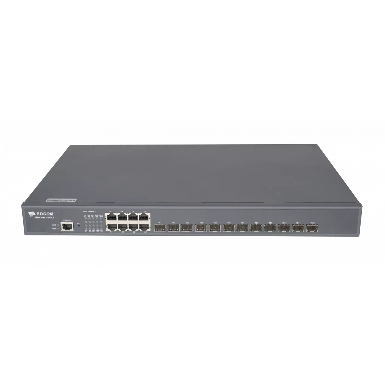 

Коммутатор BDCom S5612-2AC, управляемый, кол-во портов: 8x1 Гбит/с, кол-во SFP/uplink: SFP+ 12x10 Гбит/с, установка в стойку, S5612-2AC