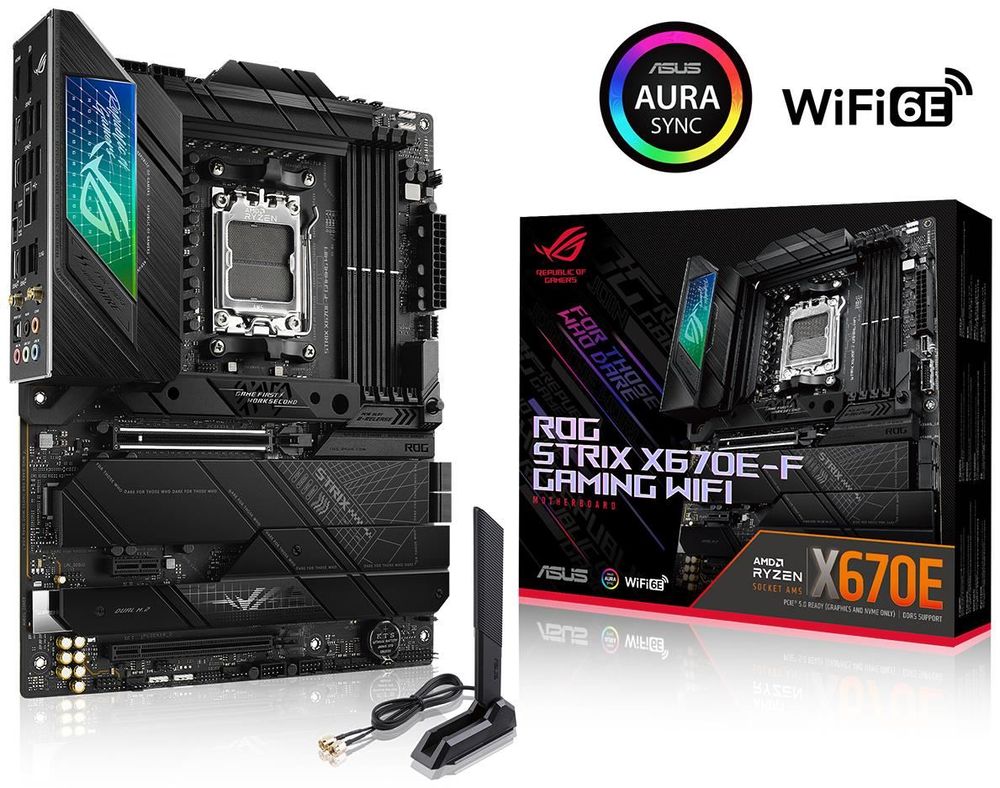 

Материнская плата ASUS ROG STRIX X670E-F GAMING WIFI, AM5, AMD X670, 4xDDR5 DIMM, 2PCI-Ex16, 4SATA3, 7.1-ch, 2.5GLAN, 9 USB 3.2, 1 USB Type-C, HDMI, DP, ATX, Retail, ROG STRIX X670E-F GAMING WIFI