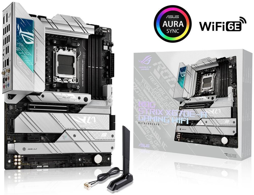 

Материнская плата ASUS ROG STRIX X670E-A GAMING WIFI, AM5, AMD X670, 4xDDR5 DIMM, 2PCI-Ex16, 4SATA3, 7.1-ch, 2.5GLAN, 10 USB 3.2, 1 USB Type-C, HDMI, DP, ATX, Retail, ROG STRIX X670E-A GAMING WIFI