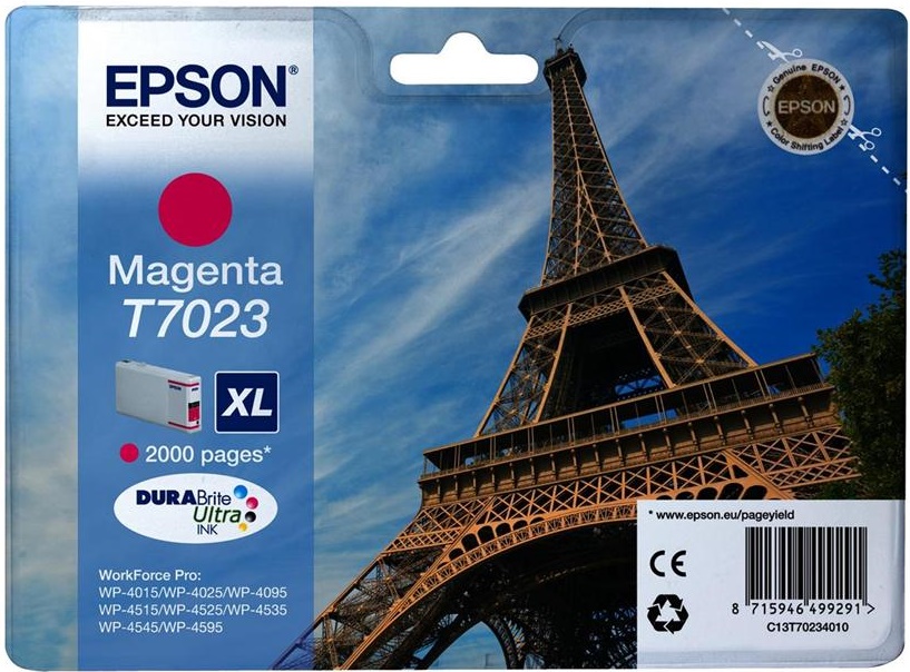 

Картридж струйный Epson T7023 (C13T70234010), пурпурный, оригинальный, ресурс 2000 страниц, для Epson WorkForce Pro WP-4015DN / WP-4025DW / WP-4095DN / WP-4515DN / WP-4525DNF / WP-4535DWF / WP-4595DNF, T7023