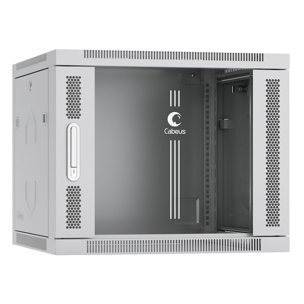 Шкаф телекоммуникационный настенный 9U 600x350 мм, стекло/металл, серый, Cabeus SH-05F-9U60/35 (SH-05F-9U60/35)
