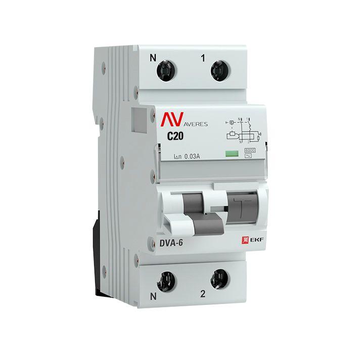

Выключатель автоматический EKF DVA-6 Averes 1P+N 20А 6 kA (rcbo6-1pn-20C-30-ac-av), DVA-6 Averes