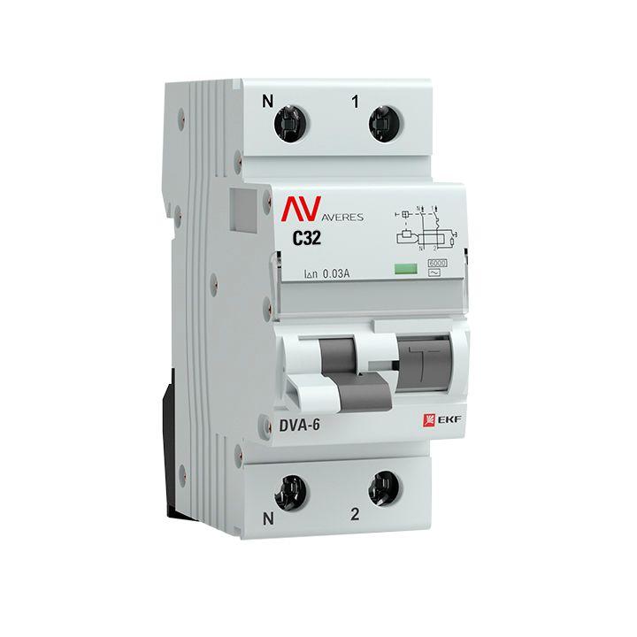 

Выключатель автоматический EKF DVA-6 Averes 1P+N 32А 6 kA (rcbo6-1pn-32C-30-ac-av ), DVA-6 Averes