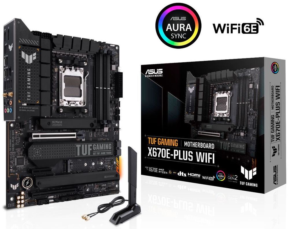 Материнская плата ASUS TUF GAMING X670E-PLUS WIFI, AM5, AMD X670, 4xDDR5 DIMM, 2PCI-Ex16, 4SATA3, 7.1-ch, 2.5GLAN, 9 USB 3.2, 2 USB Type-C, HDMI, DP, ATX, Retail