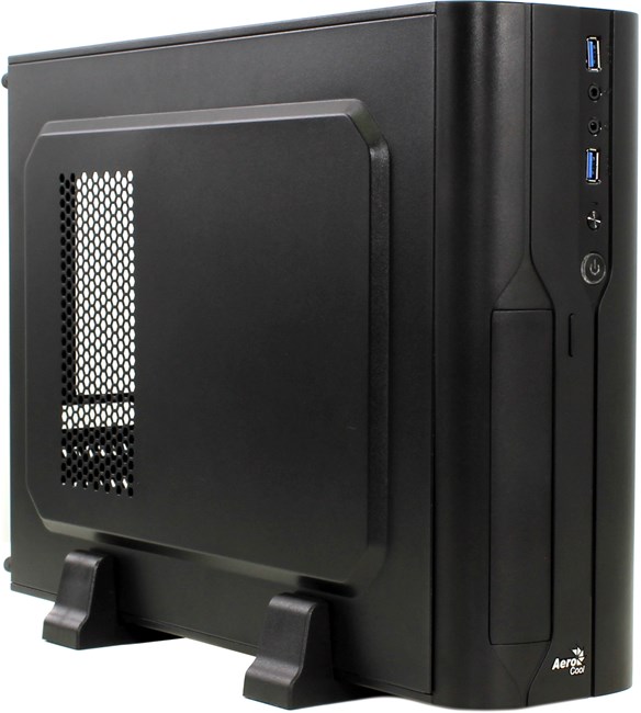 Корпус AeroCool CS-101-VX-400W, mATX, Slim-Desktop, черный, 400 Вт (4713105954722) плохая упаковка, замятие левой стенки, полный комплект, не использовался
