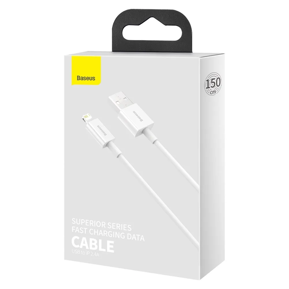 

Кабель USB-Lightning 8-pin, быстрая зарядка, 2.4A, 1.5 м, белый, Baseus Superior Series (CALYS-B02)