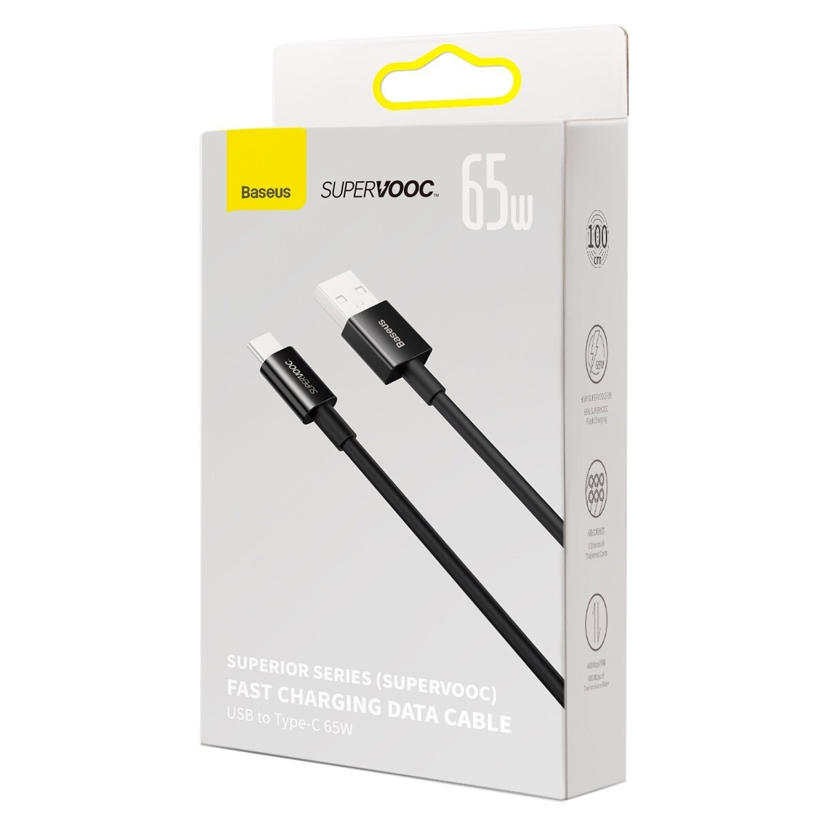 

Кабель USB-USB Type-C, быстрая зарядка, 6.5A, 1 м, черный, Baseus Superior Series (CAYS000901)