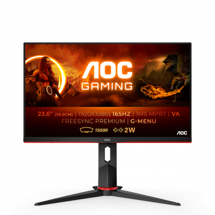 

Монитор 23.6" AOC Gaming C24G2AE-BK VA, изогнутый, 1920x1080 (16:9), 250кд/м2, 165 Гц, 1 мс, 178°/178°, FreeSync Premium, VGA, HDMI, DisplayPort, черный, C24G2AE-BK