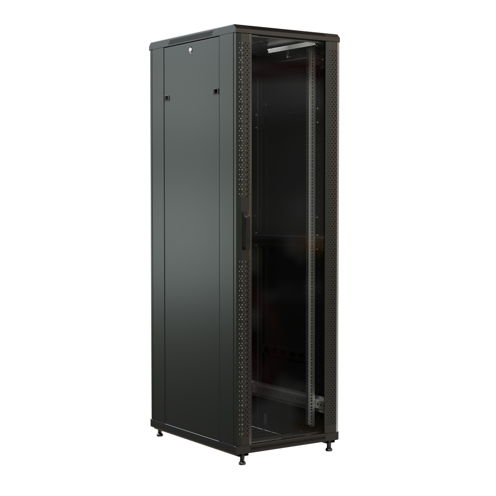 Шкаф серверный напольный 37U 600x1000 мм, стекло/металл, черный, разборный, WRline WR-TT-3761-AS-RAL9004 (WR-TT-3761-AS-RAL9004)