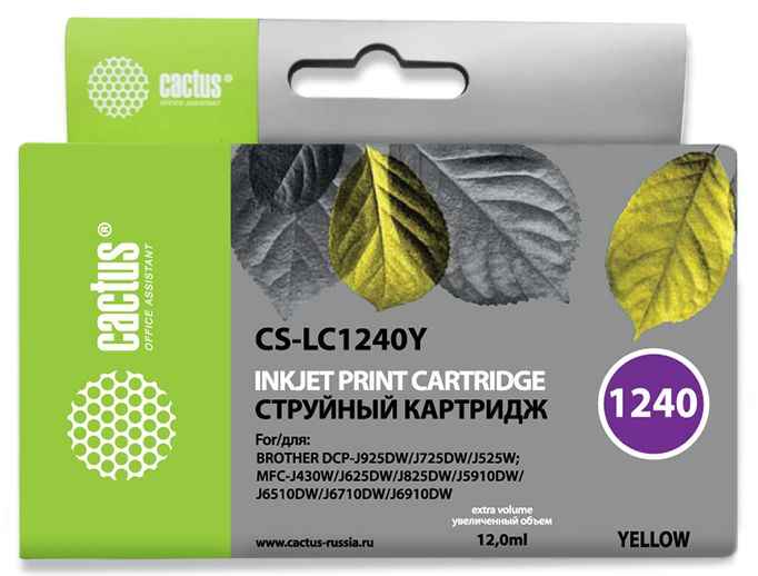 Картридж Cactus CS-LC1240Y, совместимый, желтый, для Brother