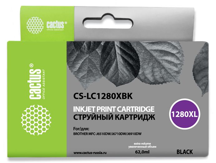 

Картридж струйный Cactus CS-LC1280XBK, черный, совместимый, 62 мл, для Brother MFC-J6510/6910DW