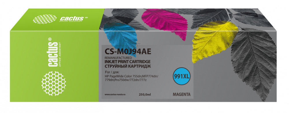 

Картридж струйный Cactus CS-M0J94AE (991X/M0J94AE), пурпурный, совместимый, 250 мл, для HP PW 755dn/MFP774dn/779dn/Pro750dw/772dn