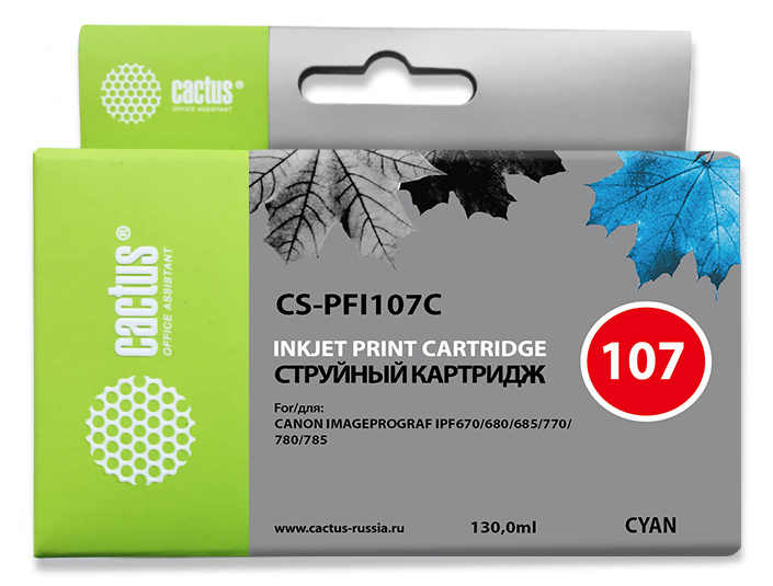 

Картридж струйный Cactus CS-PFI107C (PFI-107C), синий, совместимый, 130мл, для Canon IP iPF670/iPF680/iPF685/iPF770/iPF780/iPF785/ series